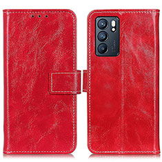 Leather Case Stands Flip Cover Holder K04Z for Oppo Reno6 5G Red