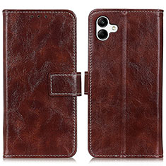 Leather Case Stands Flip Cover Holder K04Z for Samsung Galaxy M04 Brown