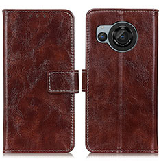 Leather Case Stands Flip Cover Holder K04Z for Sharp Aquos R8s Brown