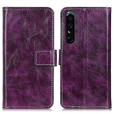 Leather Case Stands Flip Cover Holder K04Z for Sony Xperia 1 IV Purple