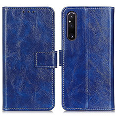 Leather Case Stands Flip Cover Holder K04Z for Sony Xperia 1 V Blue