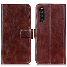 Leather Case Stands Flip Cover Holder K04Z for Sony Xperia 10 III SO-52B Brown