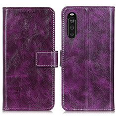 Leather Case Stands Flip Cover Holder K04Z for Sony Xperia 10 III SO-52B Purple