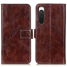 Leather Case Stands Flip Cover Holder K04Z for Sony Xperia 10 V Brown