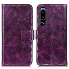Leather Case Stands Flip Cover Holder K04Z for Sony Xperia 5 III SO-53B Purple