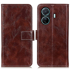 Leather Case Stands Flip Cover Holder K04Z for Vivo T1 Pro 5G Brown