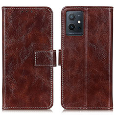 Leather Case Stands Flip Cover Holder K04Z for Vivo Y33e 5G Brown