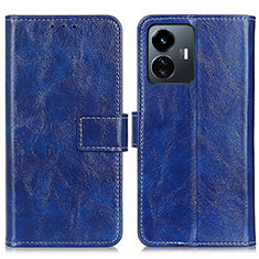 Leather Case Stands Flip Cover Holder K04Z for Vivo Y77 5G Blue