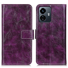 Leather Case Stands Flip Cover Holder K04Z for Vivo Y77e 5G Purple