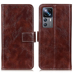 Leather Case Stands Flip Cover Holder K04Z for Xiaomi Mi 12T 5G Brown