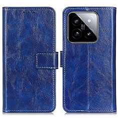 Leather Case Stands Flip Cover Holder K04Z for Xiaomi Mi 14 Pro 5G Blue