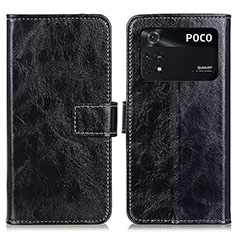 Leather Case Stands Flip Cover Holder K04Z for Xiaomi Poco M4 Pro 4G Black