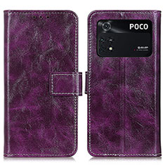 Leather Case Stands Flip Cover Holder K04Z for Xiaomi Poco M4 Pro 4G Purple