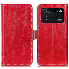 Leather Case Stands Flip Cover Holder K04Z for Xiaomi Poco M4 Pro 4G Red