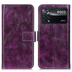 Leather Case Stands Flip Cover Holder K04Z for Xiaomi Poco X4 Pro 5G Purple