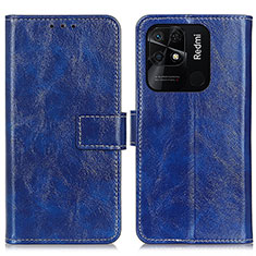 Leather Case Stands Flip Cover Holder K04Z for Xiaomi Redmi 10 Power Blue