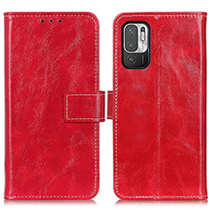 Leather Case Stands Flip Cover Holder K04Z for Xiaomi Redmi Note 10 5G Red