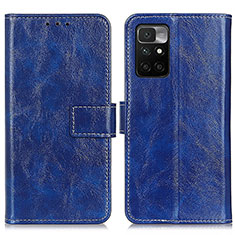 Leather Case Stands Flip Cover Holder K04Z for Xiaomi Redmi Note 11 4G (2021) Blue