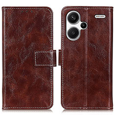 Leather Case Stands Flip Cover Holder K04Z for Xiaomi Redmi Note 13 Pro+ Plus 5G Brown