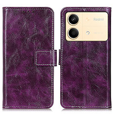 Leather Case Stands Flip Cover Holder K04Z for Xiaomi Redmi Note 13R Pro 5G Purple