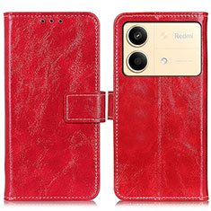 Leather Case Stands Flip Cover Holder K04Z for Xiaomi Redmi Note 13R Pro 5G Red