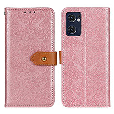 Leather Case Stands Flip Cover Holder K05Z for Oppo Reno7 5G Pink