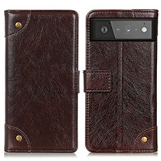 Leather Case Stands Flip Cover Holder K06Z for Google Pixel 6 5G Brown