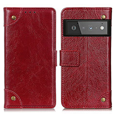 Leather Case Stands Flip Cover Holder K06Z for Google Pixel 6 Pro 5G Red