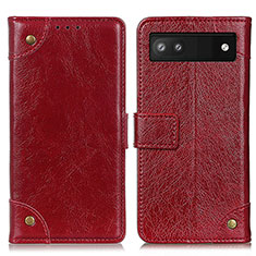 Leather Case Stands Flip Cover Holder K06Z for Google Pixel 6a 5G Red