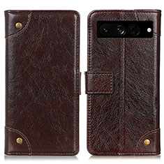 Leather Case Stands Flip Cover Holder K06Z for Google Pixel 7 Pro 5G Brown