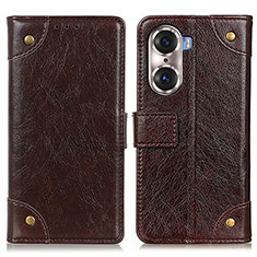 Leather Case Stands Flip Cover Holder K06Z for Huawei Honor 60 Pro 5G Brown