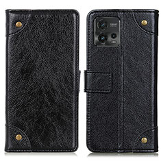 Leather Case Stands Flip Cover Holder K06Z for Motorola Moto G72 Black