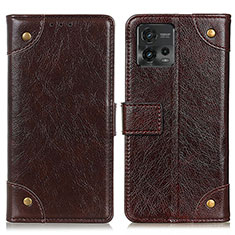 Leather Case Stands Flip Cover Holder K06Z for Motorola Moto G72 Brown