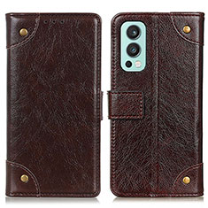 Leather Case Stands Flip Cover Holder K06Z for OnePlus Nord 2 5G Brown