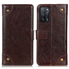 Leather Case Stands Flip Cover Holder K06Z for Oppo A53s 5G Brown