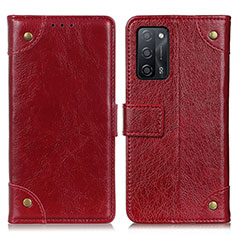 Leather Case Stands Flip Cover Holder K06Z for Oppo A55 5G Red