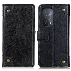 Leather Case Stands Flip Cover Holder K06Z for Oppo A74 5G Black