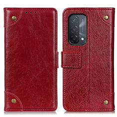 Leather Case Stands Flip Cover Holder K06Z for Oppo A74 5G Red