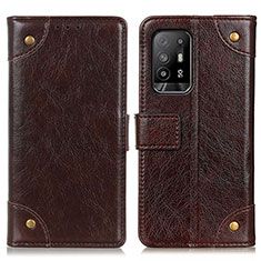 Leather Case Stands Flip Cover Holder K06Z for Oppo A94 5G Brown