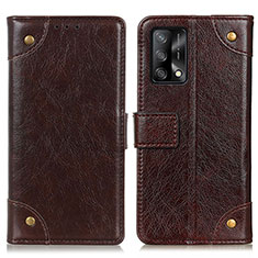 Leather Case Stands Flip Cover Holder K06Z for Oppo F19 Brown