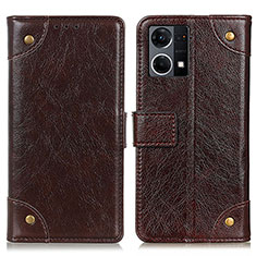 Leather Case Stands Flip Cover Holder K06Z for Oppo F21 Pro 4G Brown