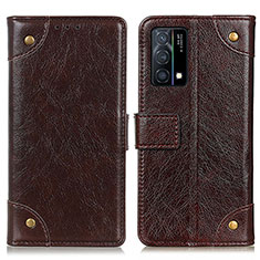 Leather Case Stands Flip Cover Holder K06Z for Oppo K9 5G Brown