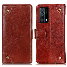 Leather Case Stands Flip Cover Holder K06Z for Oppo K9 5G Light Brown