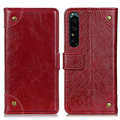 Leather Case Stands Flip Cover Holder K06Z for Sony Xperia 1 IV Red