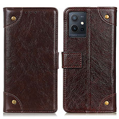Leather Case Stands Flip Cover Holder K06Z for Vivo T1 5G India Brown