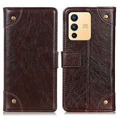 Leather Case Stands Flip Cover Holder K06Z for Vivo V23 5G Brown