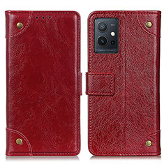 Leather Case Stands Flip Cover Holder K06Z for Vivo Y55s 5G Red