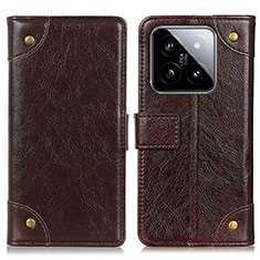 Leather Case Stands Flip Cover Holder K06Z for Xiaomi Mi 14 5G Brown