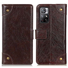 Leather Case Stands Flip Cover Holder K06Z for Xiaomi Poco M4 Pro 5G Brown