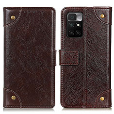 Leather Case Stands Flip Cover Holder K06Z for Xiaomi Redmi 10 4G Brown